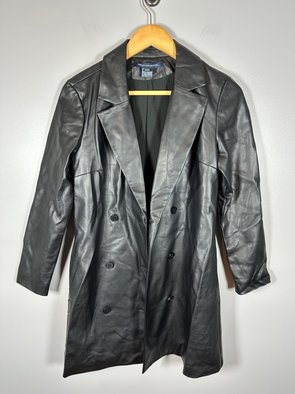 French Connection Black Faux Leather Blazer Jacket Women’s Size 2